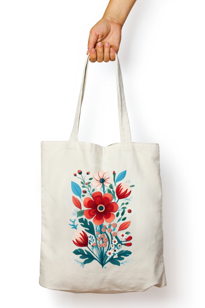 Kempu Huva Tote Bag With Zipper