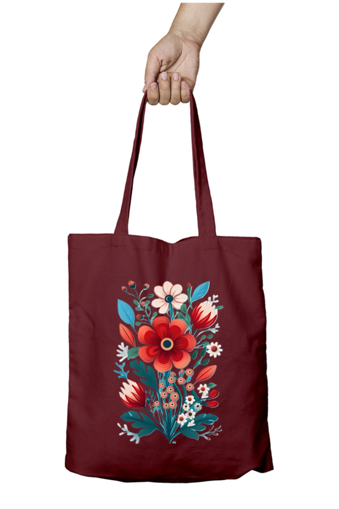 Kempu Huva Tote Bag With Zipper