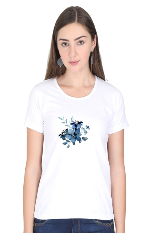 Classic Blue Flower Bunch Round Neck